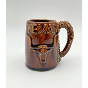 Vintage-Style Texas Longhorn Cowboy Brown Rope Handle Retro Souvenir Ceramic Mug